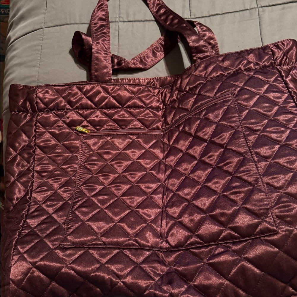Purple Quilted Tote Bag with Luxurious Texture